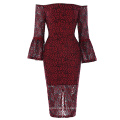 Kate Kasin Womens Sexy Lantern Sleeve Fora do ombro Vinho Red Lace Dress KK001049-1